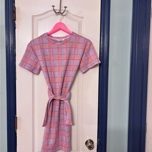 Steve Madden Pink and Lavender Plaid Short Sleeve Dress